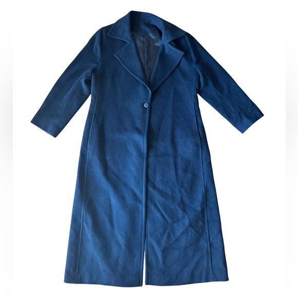 Saks Fifth Avenue Fleurette Cashmere Coat Black Long Single Button Collared 12 - Picture 1 of 12